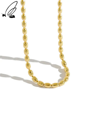 925 Silver Necklace Women Chokers Olive Bead Chain Collar Fine Jewelry