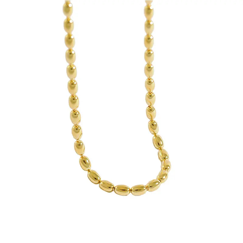925 Silver Necklace Women Chokers Olive Bead Chain Collar Fine Jewelry
