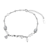 925 Sterling Silver Pearl Zircon Ankle Bracelet for Women Fine Jewelry
