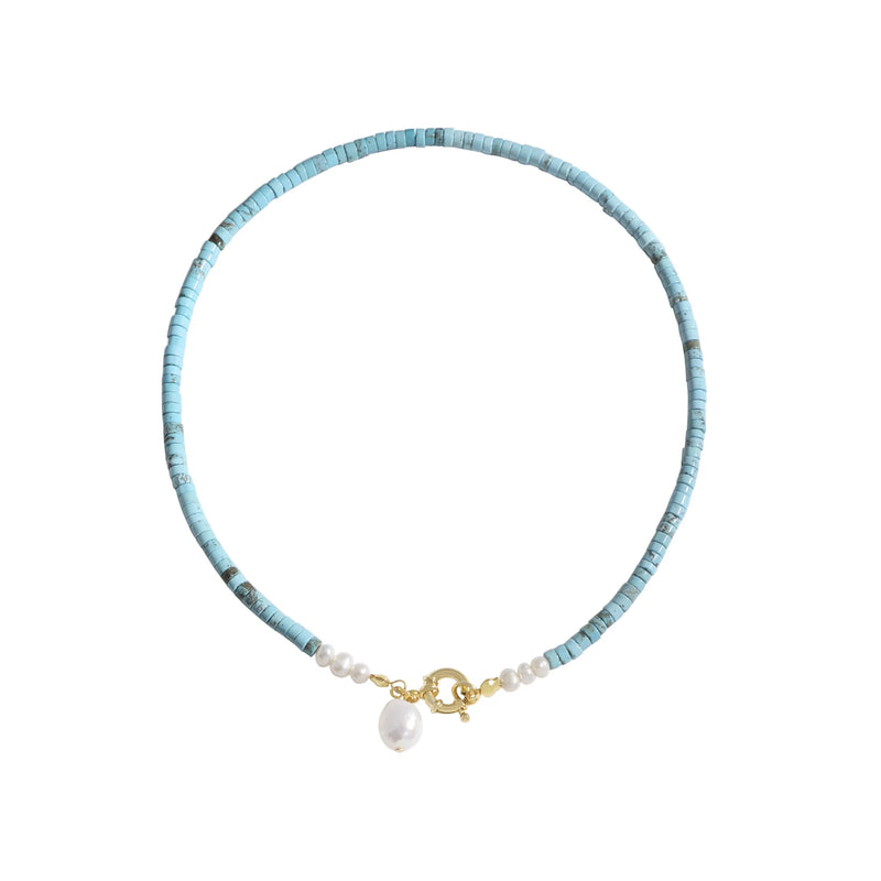 Baroque Pearl Turquoise Necklace Girls Sterling Silver 925 Chain Jewelry