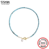 Baroque Pearl Turquoise Necklace Girls Sterling Silver 925 Chain Jewelry