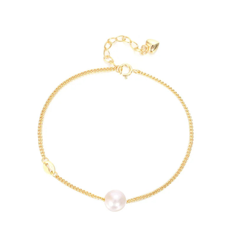 925 Sterling Silver Chain Shell Pearl Bracelet for Women