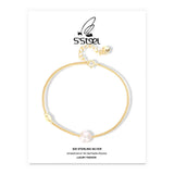925 Sterling Silver Chain Shell Pearl Bracelet for Women