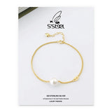 925 Sterling Silver Chain Shell Pearl Bracelet for Women