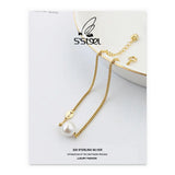 925 Sterling Silver Chain Shell Pearl Bracelet for Women