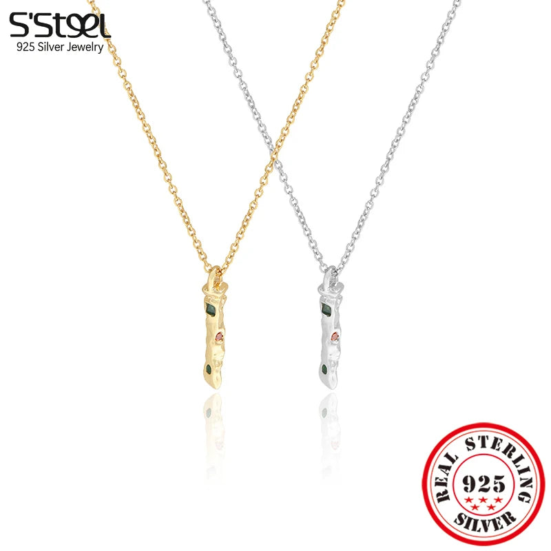 S'STEEL Zircon Sterling Silver 925 Women Pendant Necklace Vintage Jewelry