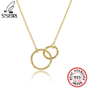 S'STEEL Double Circle Chokers 925 Sterling Silver Necklace For Women