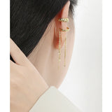 925 Silver Chain Tassel Earrings Women Ear Cuff Clip On Fine Jewelry