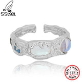 Moonstone 925 Sterling Silver Zirconia Adjustable Ring for Women