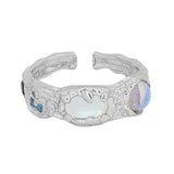 Moonstone 925 Sterling Silver Zirconia Adjustable Ring for Women