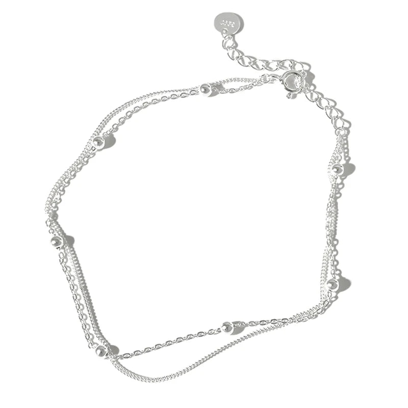 925 Sterling Silver Foot Anklet Bracelet Bead Chain Jewelry for Women