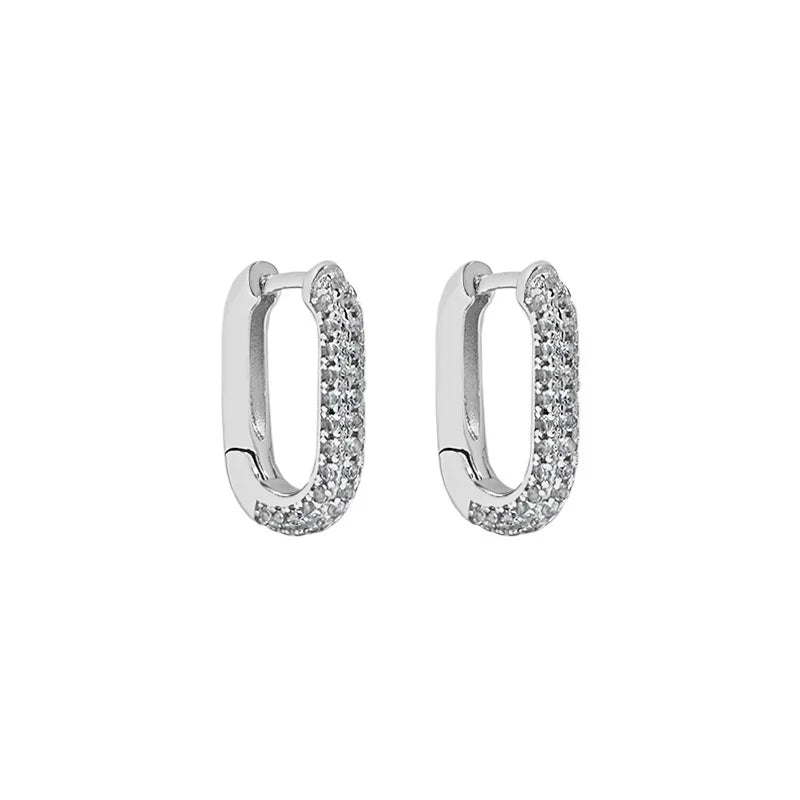 925 Sterling Silver Oval Zircon Huggie Earrings - Fine Jewelry