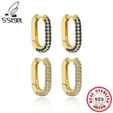 925 Sterling Silver Oval Zircon Huggie Earrings - Fine Jewelry