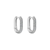 925 Sterling Silver Oval Zircon Huggie Earrings - Fine Jewelry