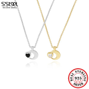 925 Silver Star Moon Zircon Necklace Chain Jewelry