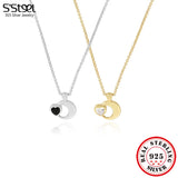 925 Silver Star Moon Zircon Necklace Chain Jewelry