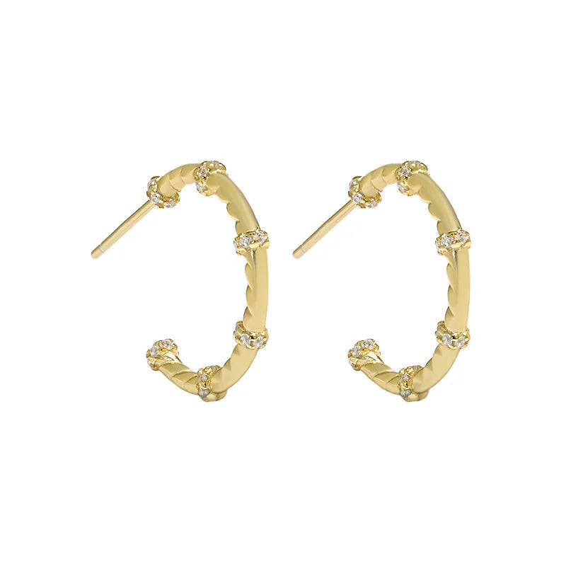 925 Silver Textured Zircon Earrings for Women