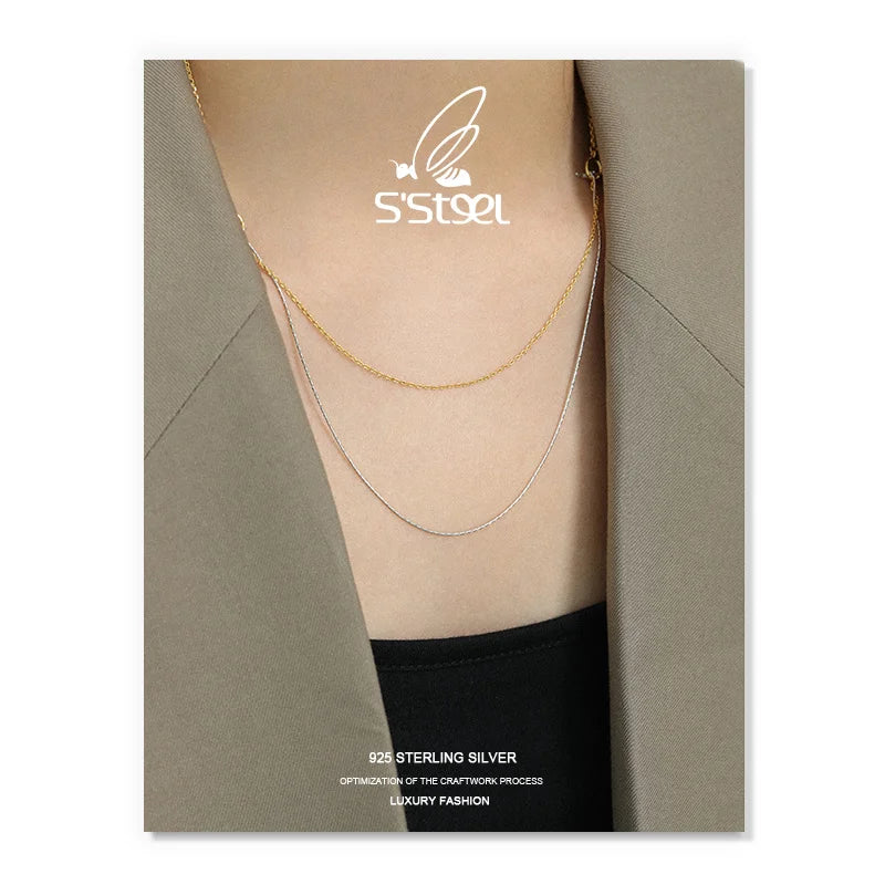 925 Silver Double-layer Chain Necklace for Women