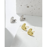 Minimalist Heart Texture Stud Earrings 925 Sterling Silver Style Jewelry