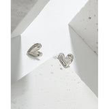 Minimalist Heart Texture Stud Earrings 925 Sterling Silver Style Jewelry