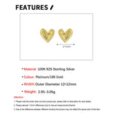 Minimalist Heart Texture Stud Earrings 925 Sterling Silver Style Jewelry