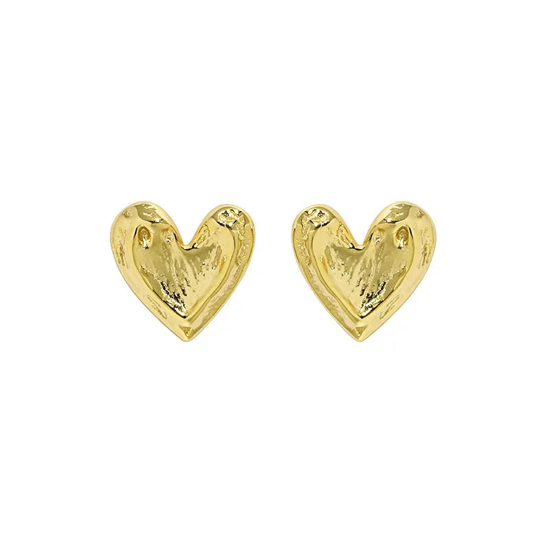 Minimalist Heart Texture Stud Earrings 925 Sterling Silver Style Jewelry