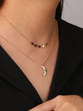 925 Silver Star Moon Necklace Double Layer Pendant