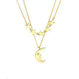 925 Silver Star Moon Necklace Double Layer Pendant