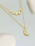 925 Silver Star Moon Necklace Double Layer Pendant