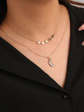 925 Silver Star Moon Necklace Double Layer Pendant