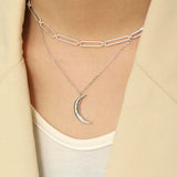 925 Sterling Silver Moon Necklace for Women Minimalist Long Pendant Necklace