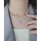 S'STEEL Pearl Heart Necklace 925 Sterling Silver Vintage Jewelry