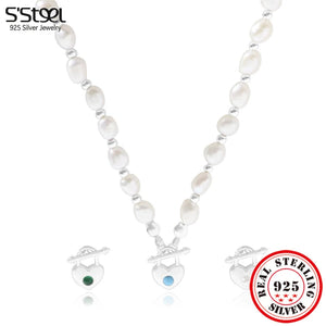 S'STEEL Pearl Heart Necklace 925 Sterling Silver Vintage Jewelry