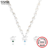 S'STEEL Pearl Heart Necklace 925 Sterling Silver Vintage Jewelry