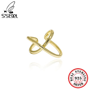 Minimalist X-shaped Clip On Earrings 925 Sterling Silver Jewelry