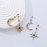 S'STEEL 925 Silver Zircon Star Moon Earrings Dangle Christmas Jewelry
