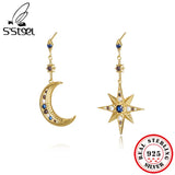 S'STEEL 925 Silver Zircon Star Moon Earrings Dangle Christmas Jewelry