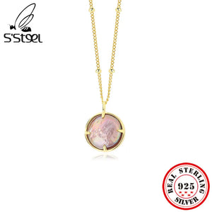 Steel Pearl Pendant Necklace Gift For Women 925 Sterling Silver Chain