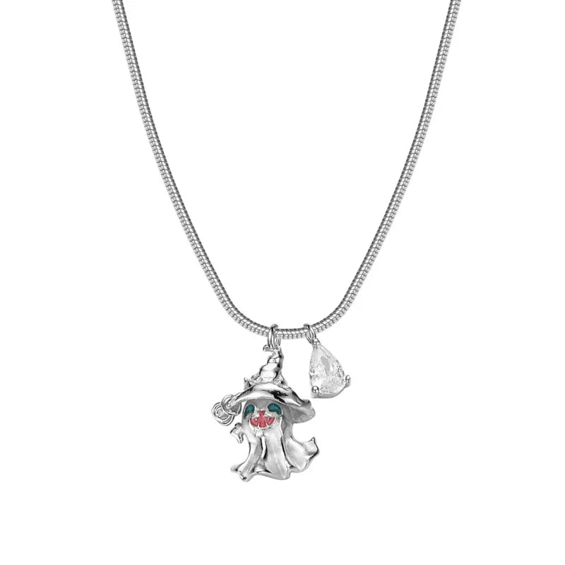 S925 Silver Zircon Witch Necklace Personalized Pendant