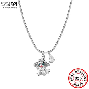 S925 Silver Zircon Witch Necklace Personalized Pendant