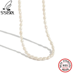 925 Silver Chain Necklace Freshwater Pearls Choker Gothic Charms Anniversary
