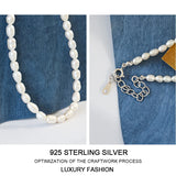 925 Silver Chain Necklace Freshwater Pearls Choker Gothic Charms Anniversary