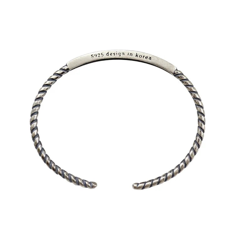 925 Silver Twisted Rope Tube Bangle Bracelet for Women