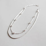925 Silver Round Bead Anklets Double Layer Chain Anklet