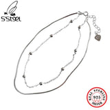 925 Silver Round Bead Anklets Double Layer Chain Anklet