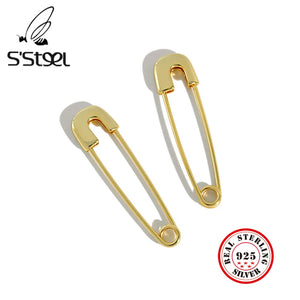 Safety Pin Hoop Earrings 18K 925 Sterling Silver Minimalist Jewelry