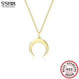 S'STEEL Silver 925 Real Crescent Moon Pendant Chokers Necklaces