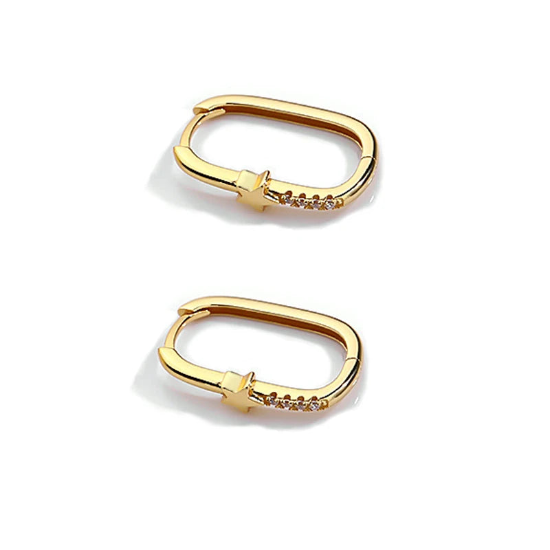 925 Silver Zircon Star Moon Hoop Earrings Gift For Women