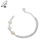 925 Silver Baroque Pearls Zircon Layered Bracelet