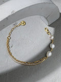 925 Silver Baroque Pearls Zircon Layered Bracelet